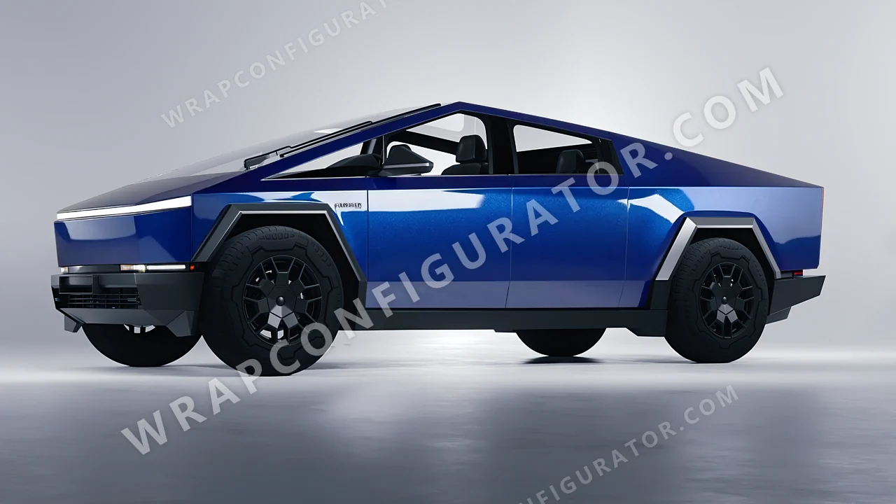 Blue Tesla Cybertruck 2024 wrapped in ORACAL Night Blue 970RA-196G