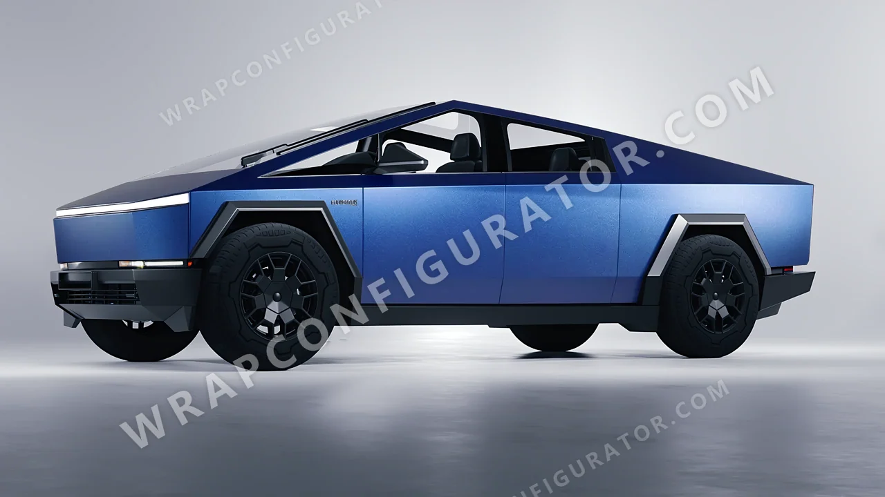 Blue Tesla Cybertruck 2024 wrapped in ORACAL Night Blue 970RA-196M