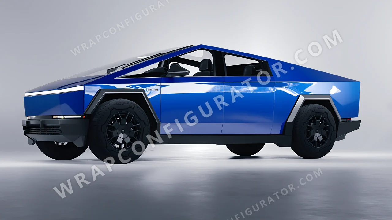 Blue Tesla Cybertruck 2024 wrapped in ORACAL Police Blue 970RA-572G