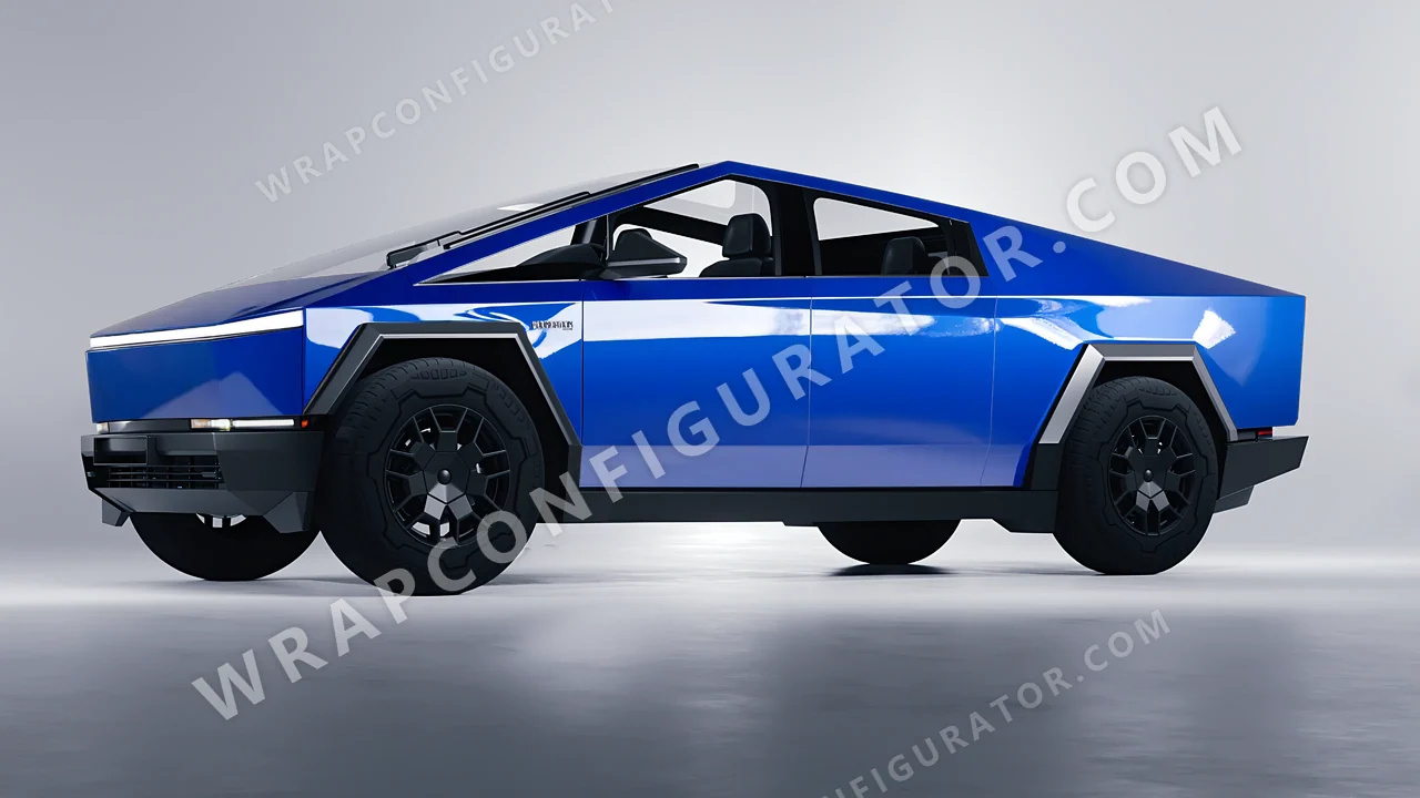 Blue Tesla Cybertruck 2024 wrapped in ORACAL Traffic Blue 970RA-057G