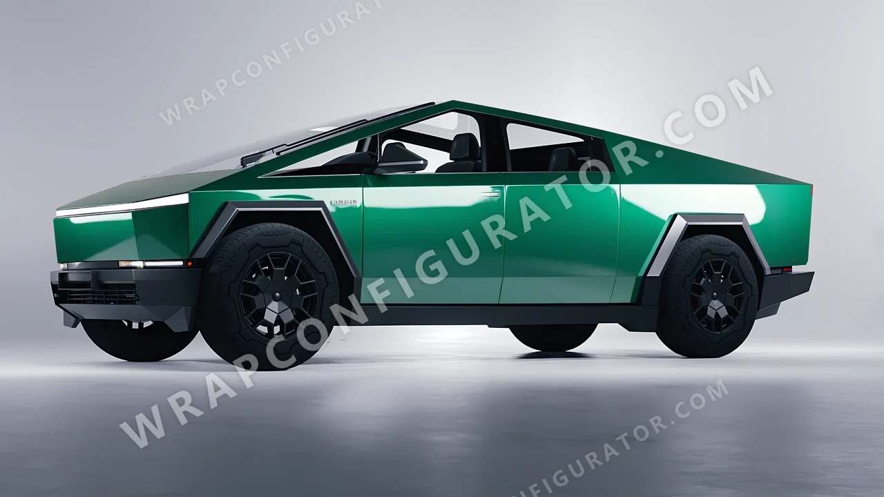 Green Tesla Cybertruck 2024 wrapped in 3M Gloss Green Envy G336