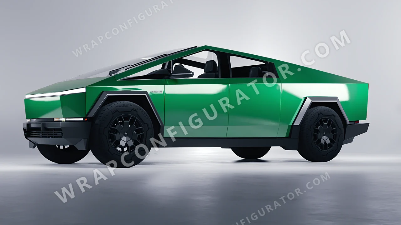 Green Tesla Cybertruck 2024 wrapped in 3M Gloss Kelly Green G46