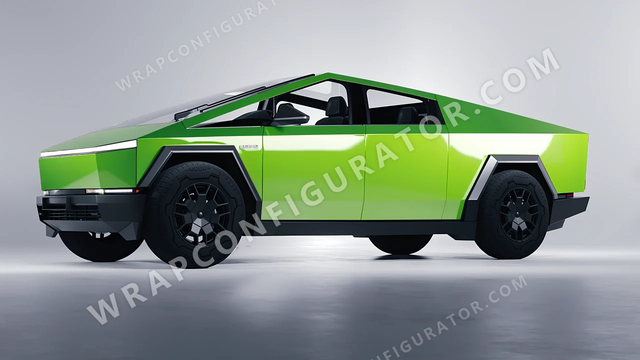 Green Tesla Cybertruck 2024 wrapped in 3M Gloss Light Green G16