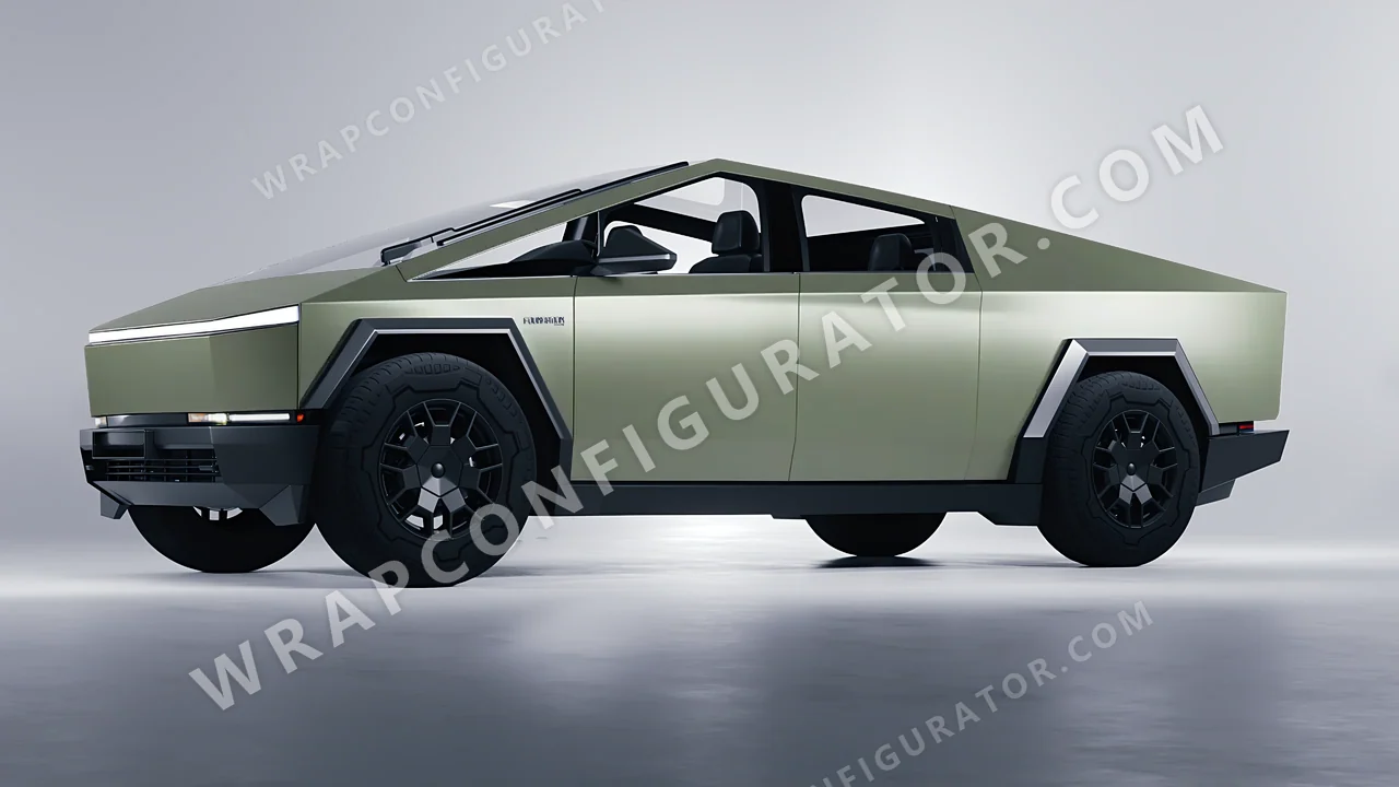 Green Tesla Cybertruck 2024 wrapped in 3M Komodo Green S56