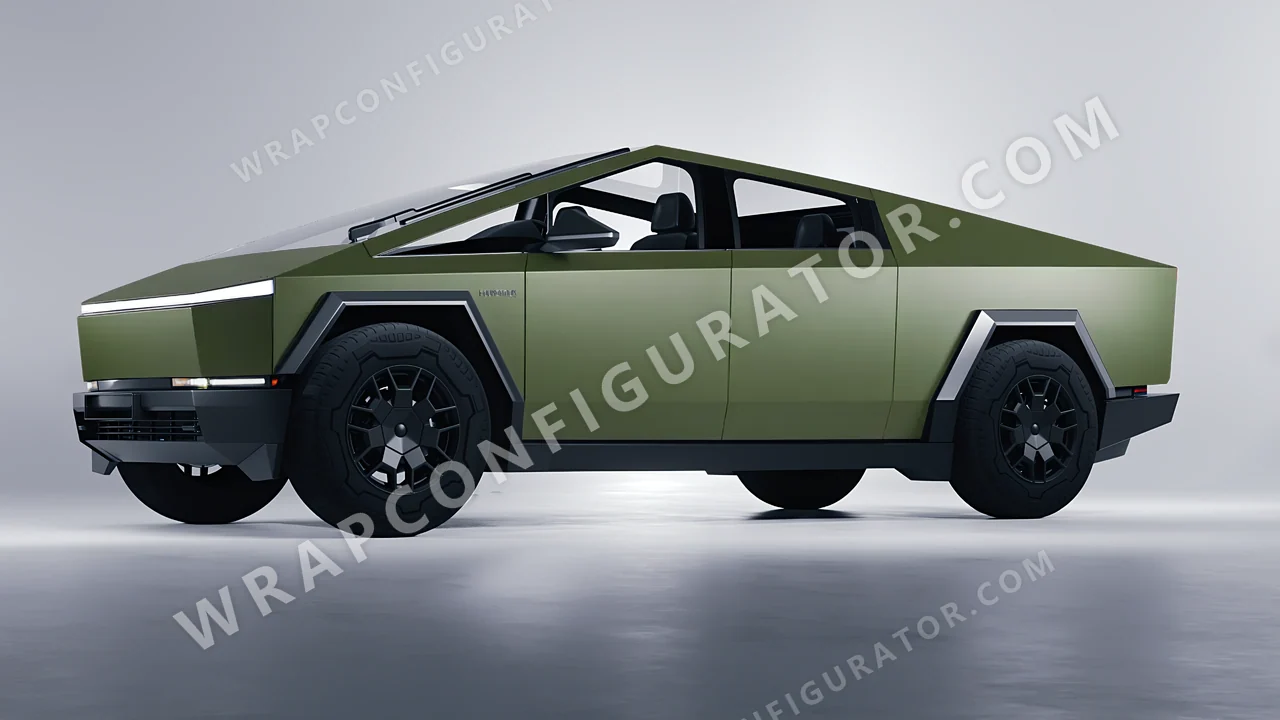 Green Tesla Cybertruck 2024 wrapped in 3M Matte Military Green M26