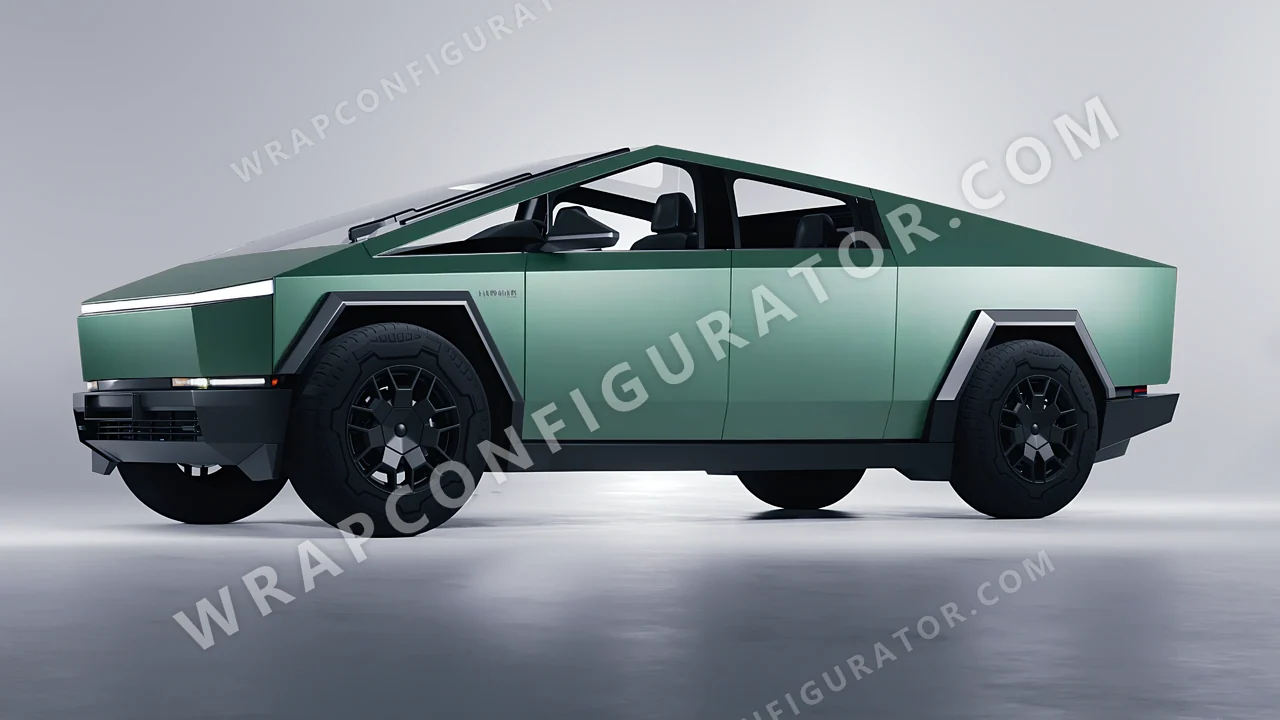 Green Tesla Cybertruck 2024 wrapped in 3M Matte Pine Green Metallic M206