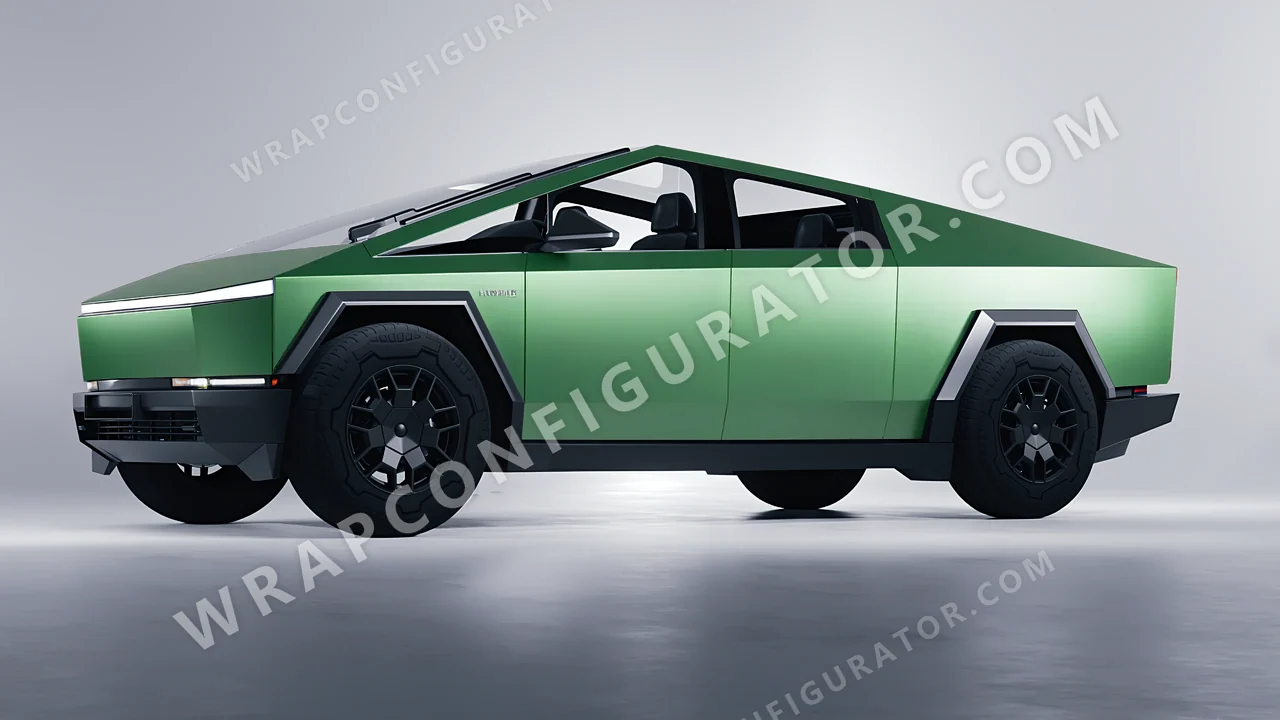 Green Tesla Cybertruck 2024 wrapped in 3M Satin Apple Green S196