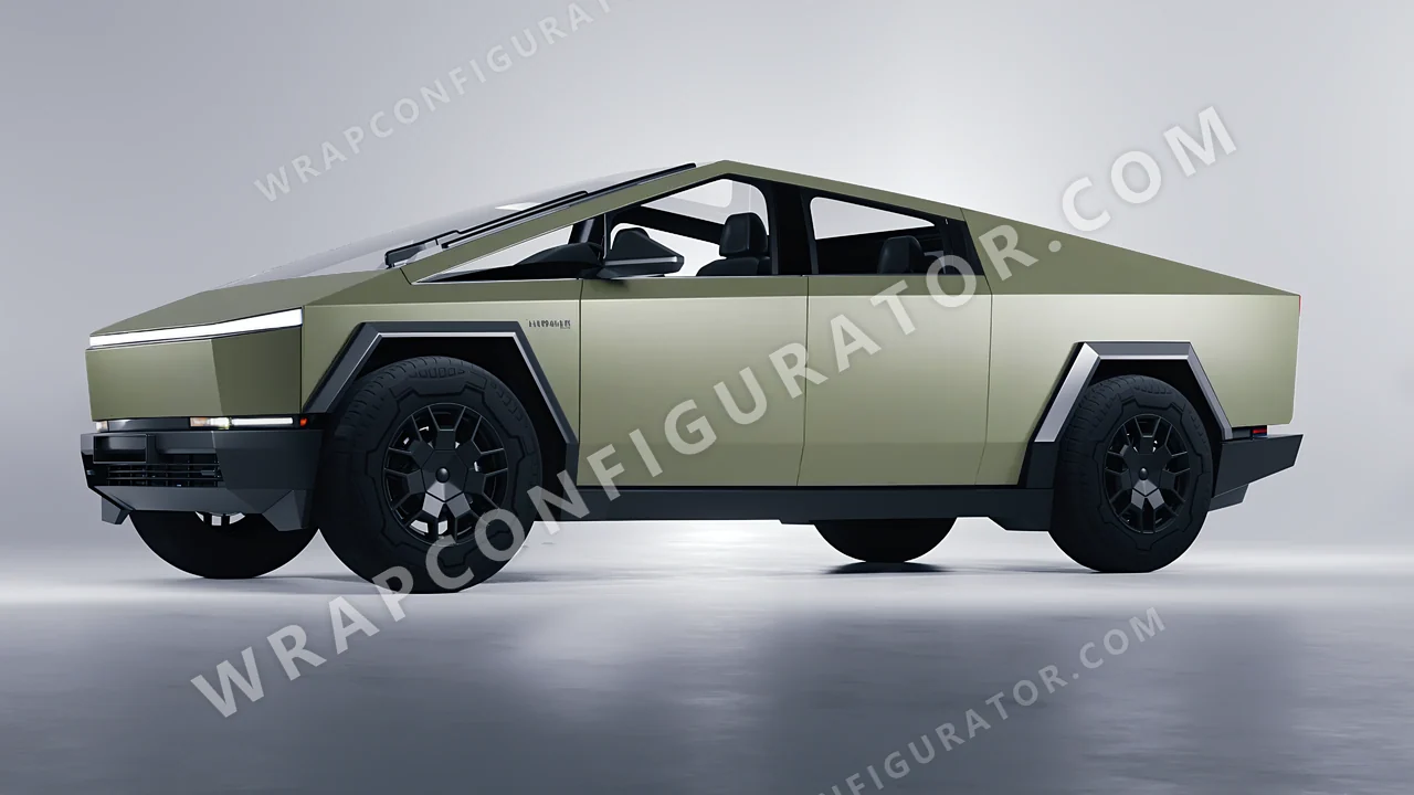 Green Tesla Cybertruck 2024 wrapped in Avery Dennison Khaki Green SW900-711-O