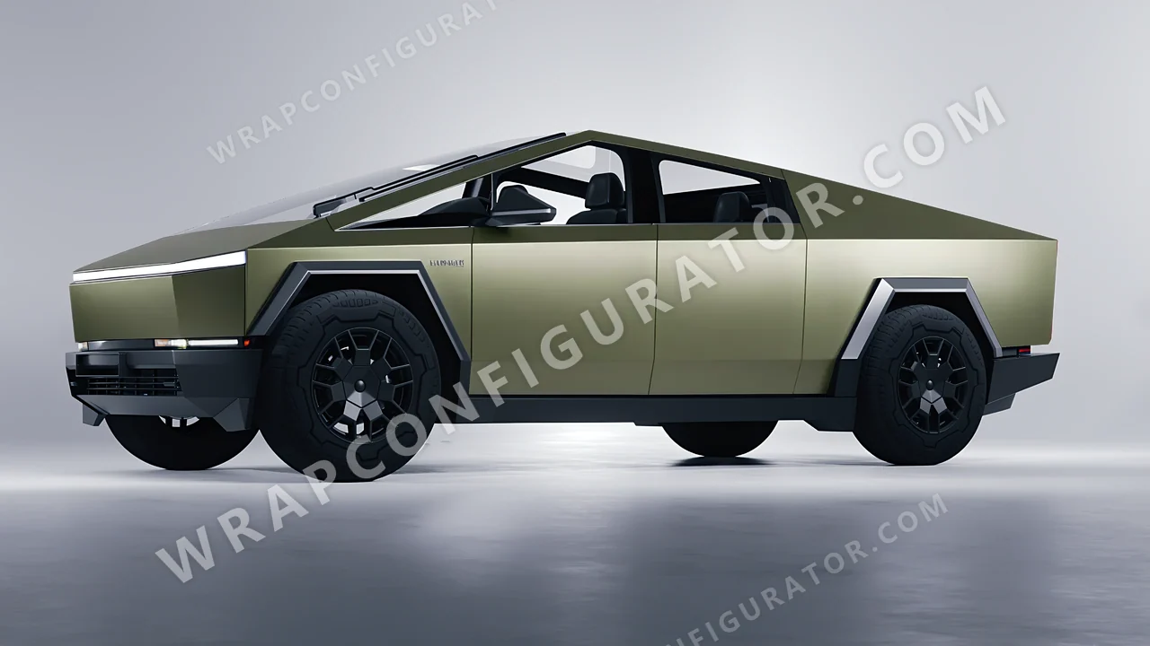 Green Tesla Cybertruck 2024 wrapped in Avery Dennison Khaki Green SW900-712-O