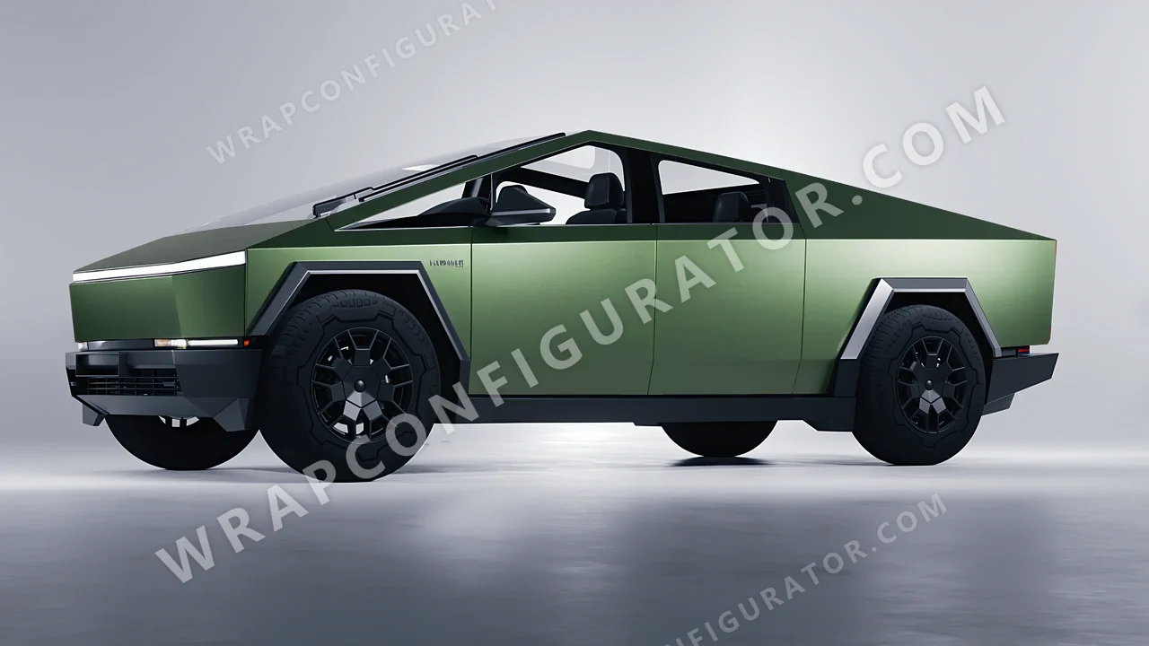 Green Tesla Cybertruck 2024 wrapped in Avery Dennison Moss Green SW900-737-M