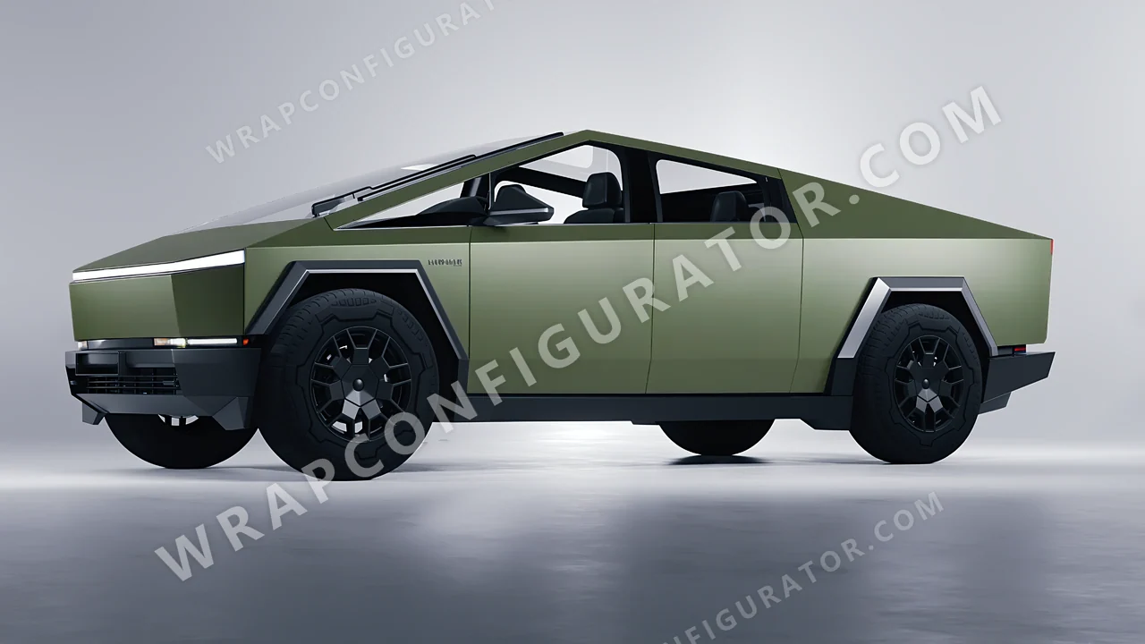 Green Tesla Cybertruck 2024 wrapped in Avery Dennison Olive Green SW900-732-O
