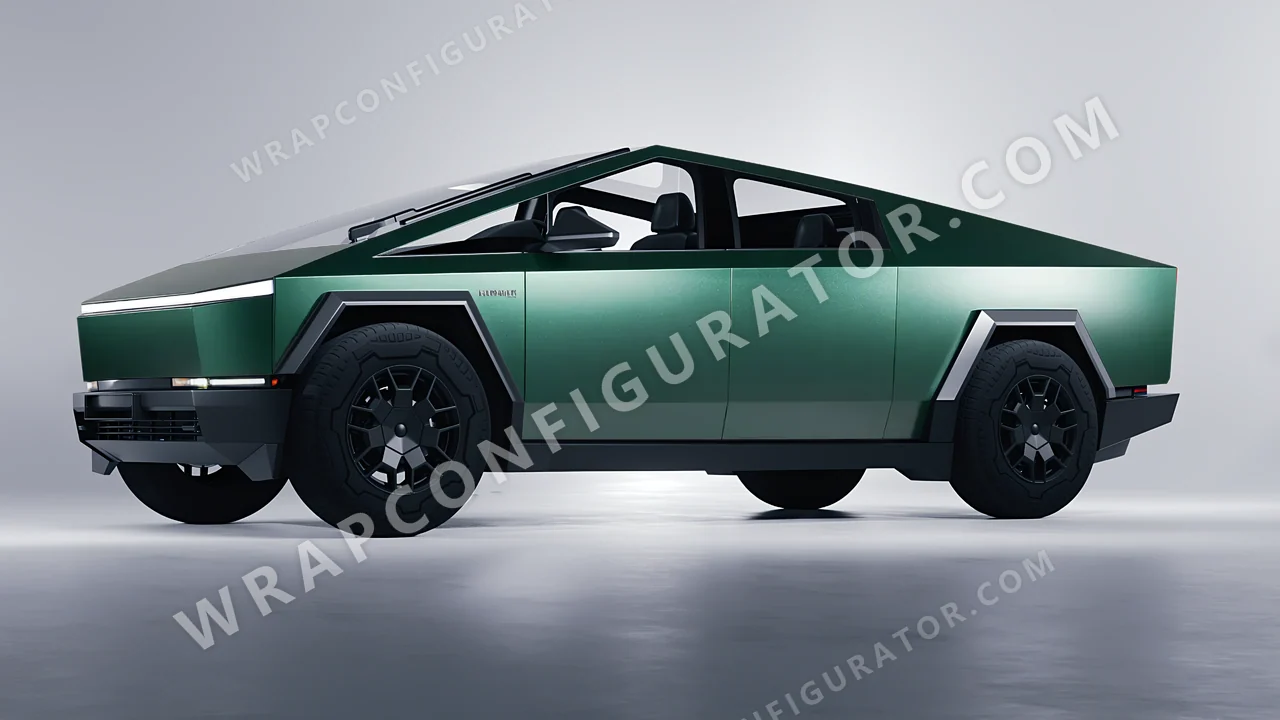Green Tesla Cybertruck 2024 wrapped in Avery Dennison Pearl Dark Green SW900-796-S