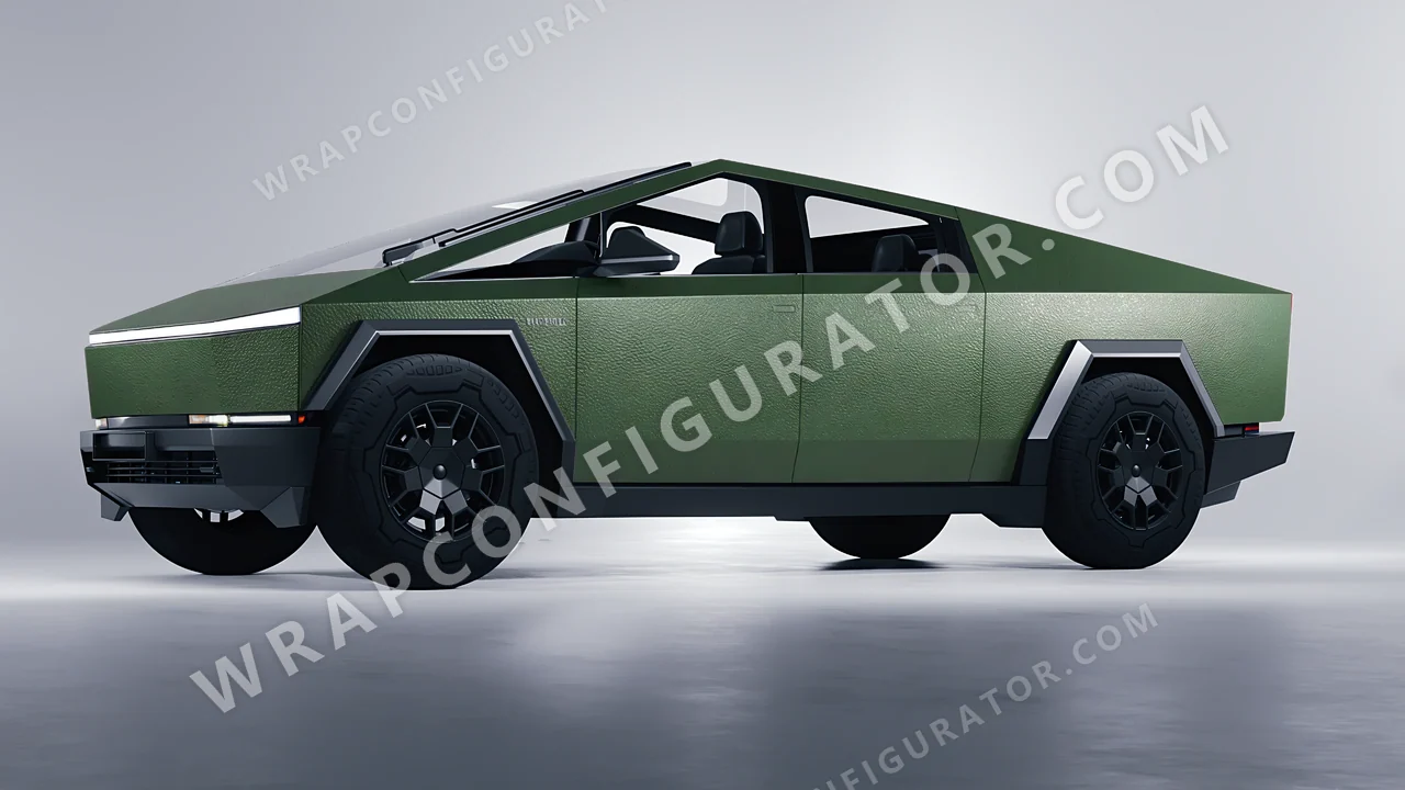 Green Tesla Cybertruck 2024 wrapped in Avery Dennison Rugged Marsh Green SW900-738-X