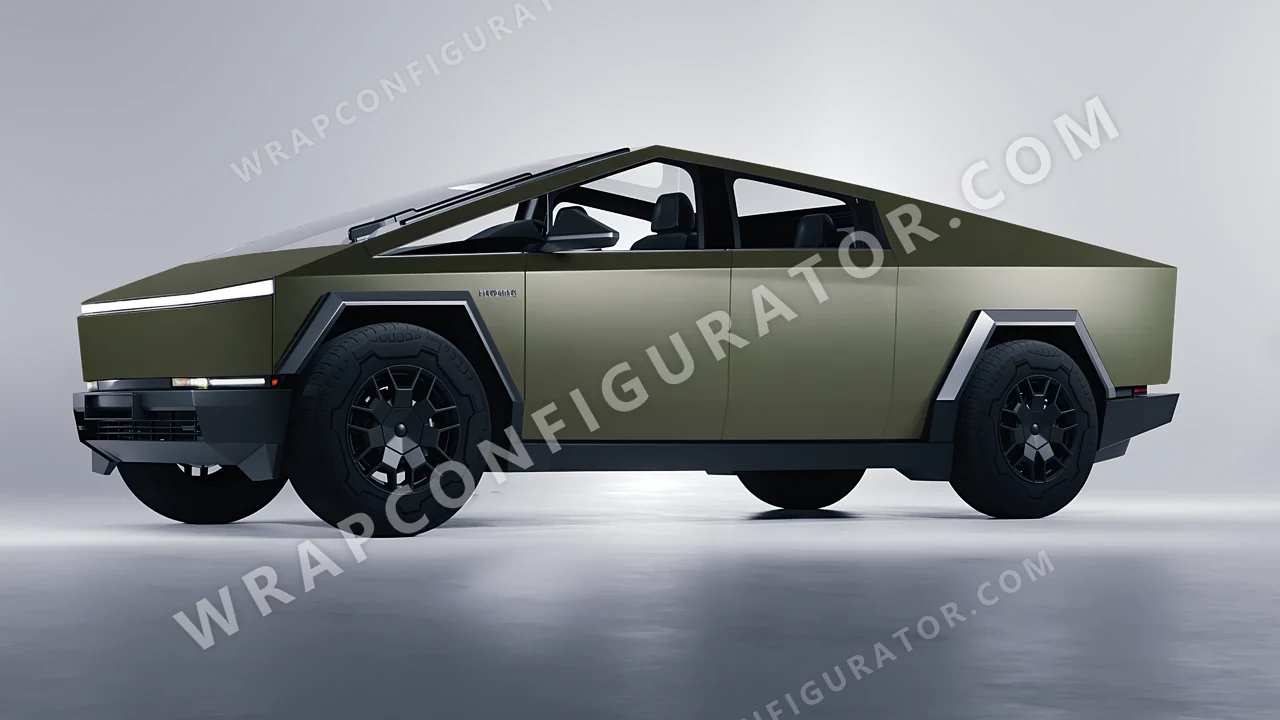 Green Tesla Cybertruck 2024 wrapped in Colourshield PPF by HyperPro Army Green SMF04-P