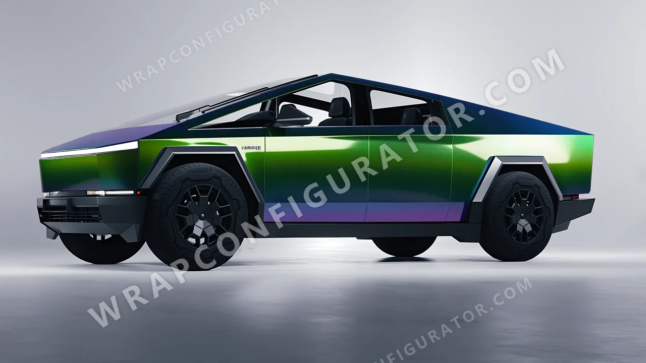 Green Tesla Cybertruck 2024 wrapped in Colourshield PPF by HyperPro Aurora Green GB01-P