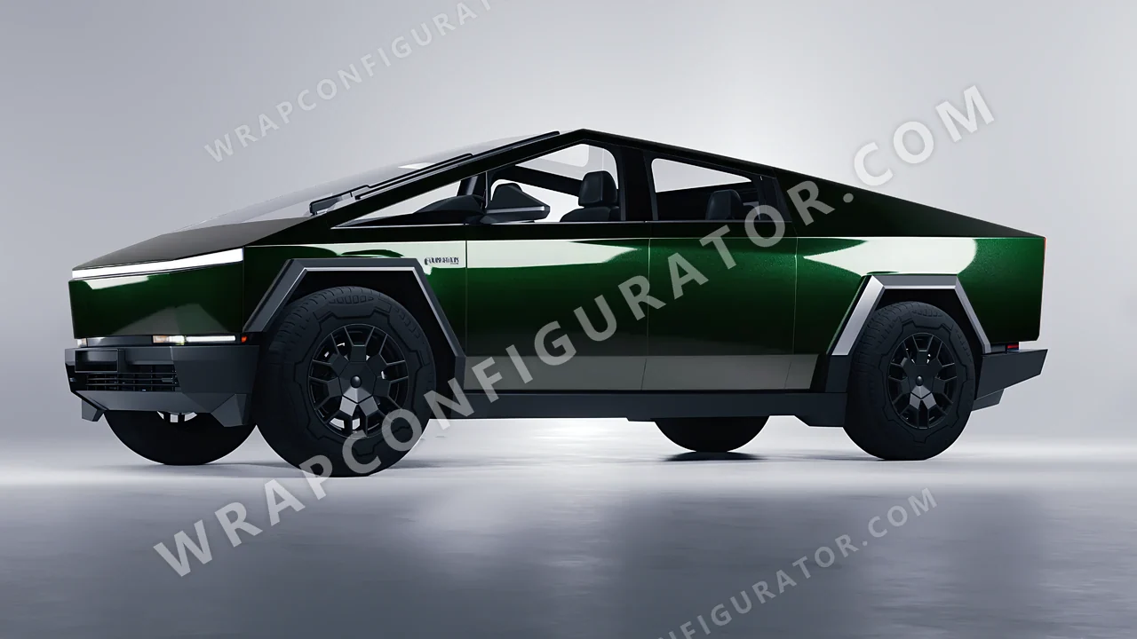 Green Tesla Cybertruck 2024 wrapped in Colourshield PPF by HyperPro Dark Emerald HGM43-P