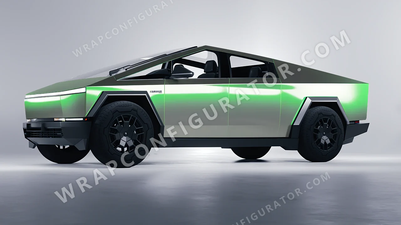 Green Tesla Cybertruck 2024 wrapped in Colourshield PPF by HyperPro Gray Green CGM10-P