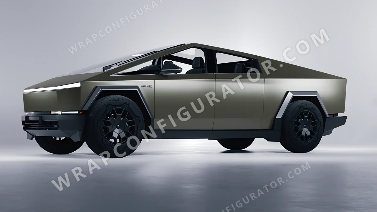 Green Tesla Cybertruck 2024 wrapped in Colourshield PPF by HyperPro Gray Green SMF46-P