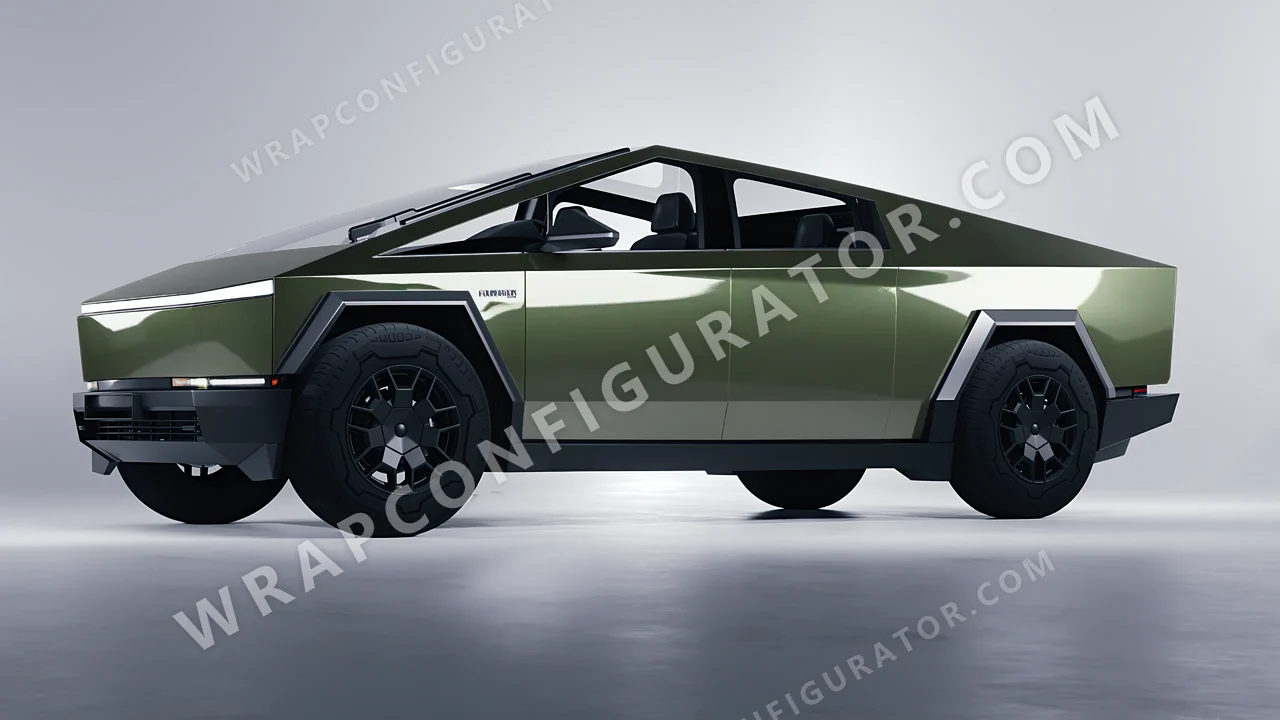 Green Tesla Cybertruck 2024 wrapped in Colourshield PPF by HyperPro Laurel Green HGM53-P