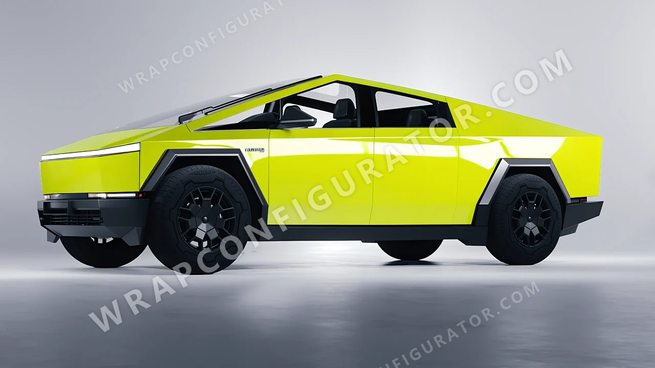 Green Tesla Cybertruck 2024 wrapped in Colourshield PPF by HyperPro Lemon Green HGF77-P