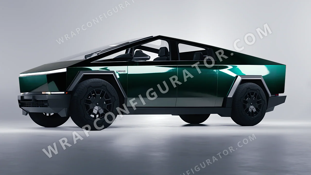 Green Tesla Cybertruck 2024 wrapped in Colourshield PPF by HyperPro Retro Deep Green HGF31-P