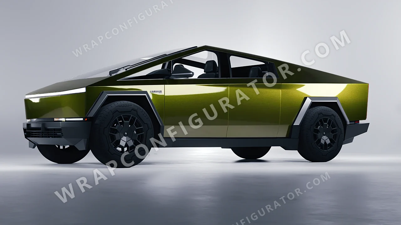 Green Tesla Cybertruck 2024 wrapped in Colourshield PPF by HyperPro Seaweed Green HGM47-P