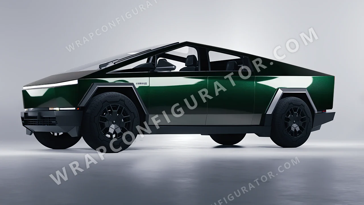 Green Tesla Cybertruck 2024 wrapped in Inozetek Dynamic PPF Dark Emerald DPPF930