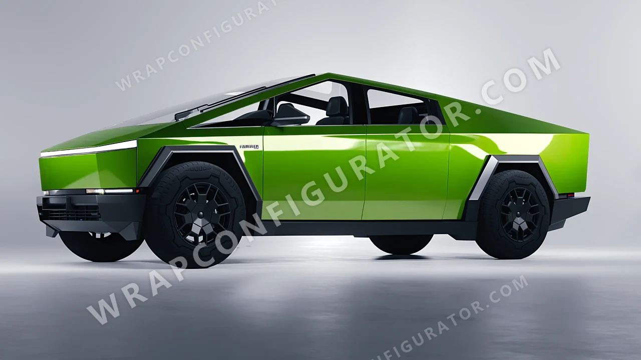 Green Tesla Cybertruck 2024 wrapped in Inozetek Dynamic PPF Drift HQ Java Green DHQ999