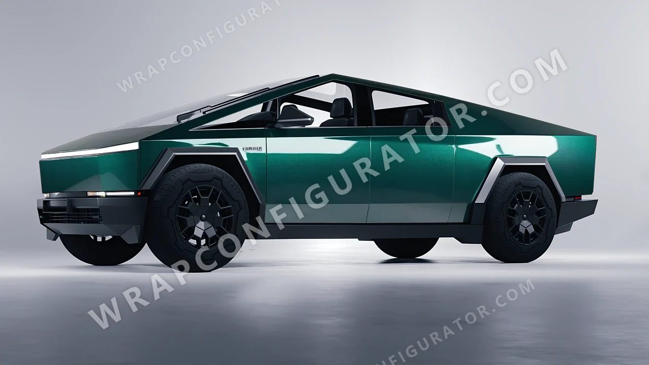 Green Tesla Cybertruck 2024 wrapped in Inozetek Dynamic PPF Emerald Green DPPF902