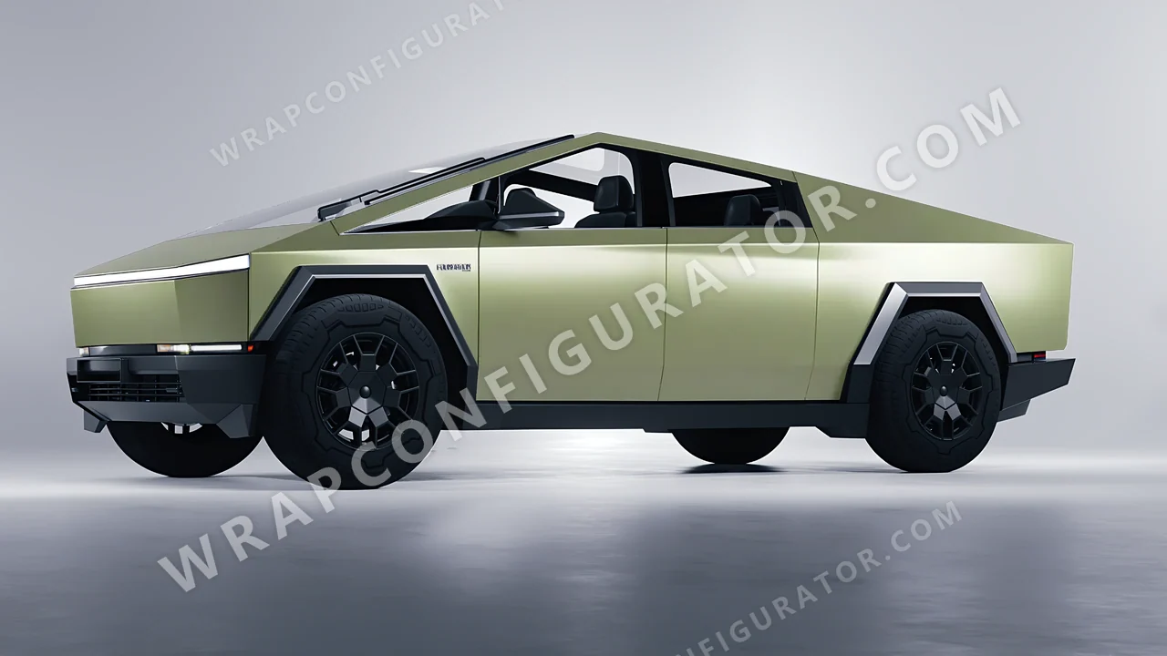 Green Tesla Cybertruck 2024 wrapped in Inozetek Dynamic PPF Khaki Green DPPF812