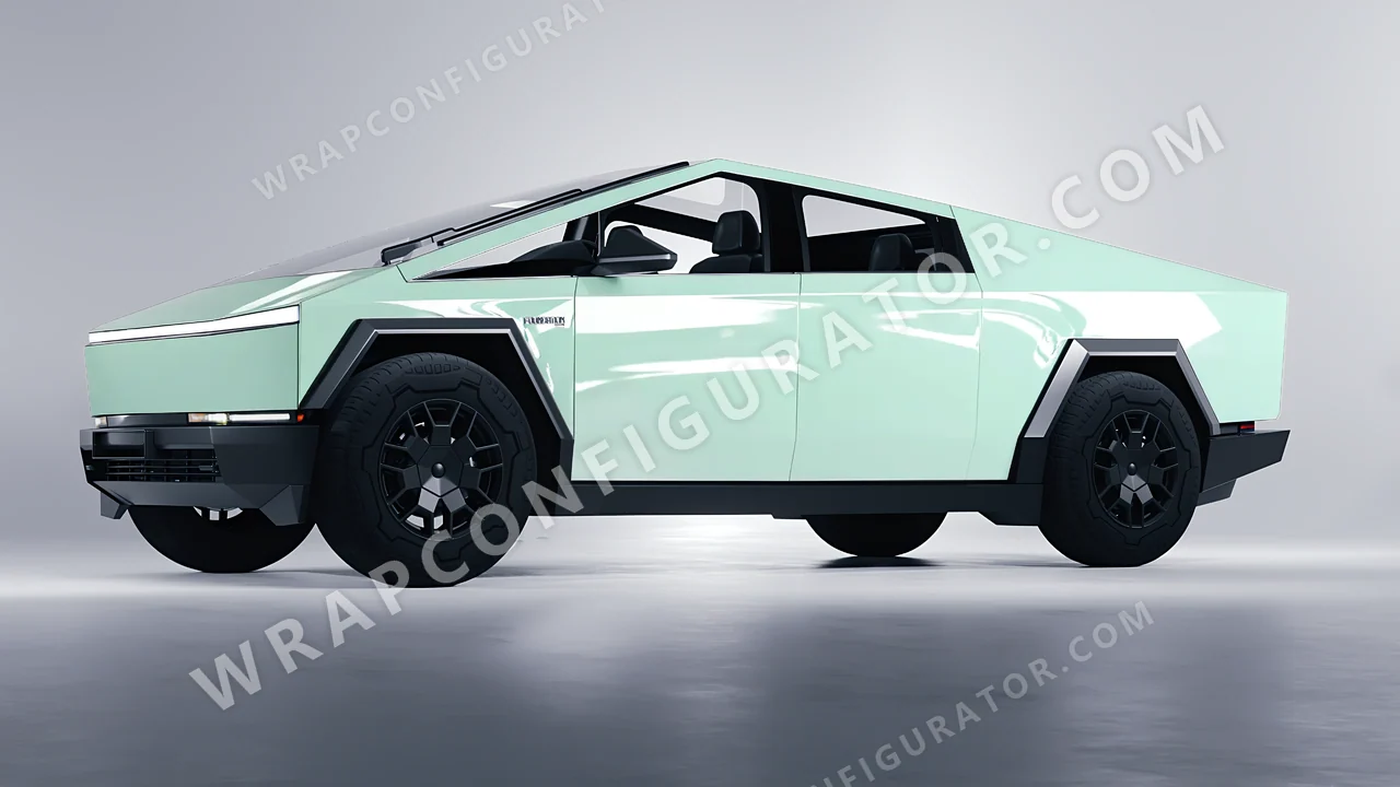 Green Tesla Cybertruck 2024 wrapped in Inozetek Dynamic PPF Light Mint DPPF934