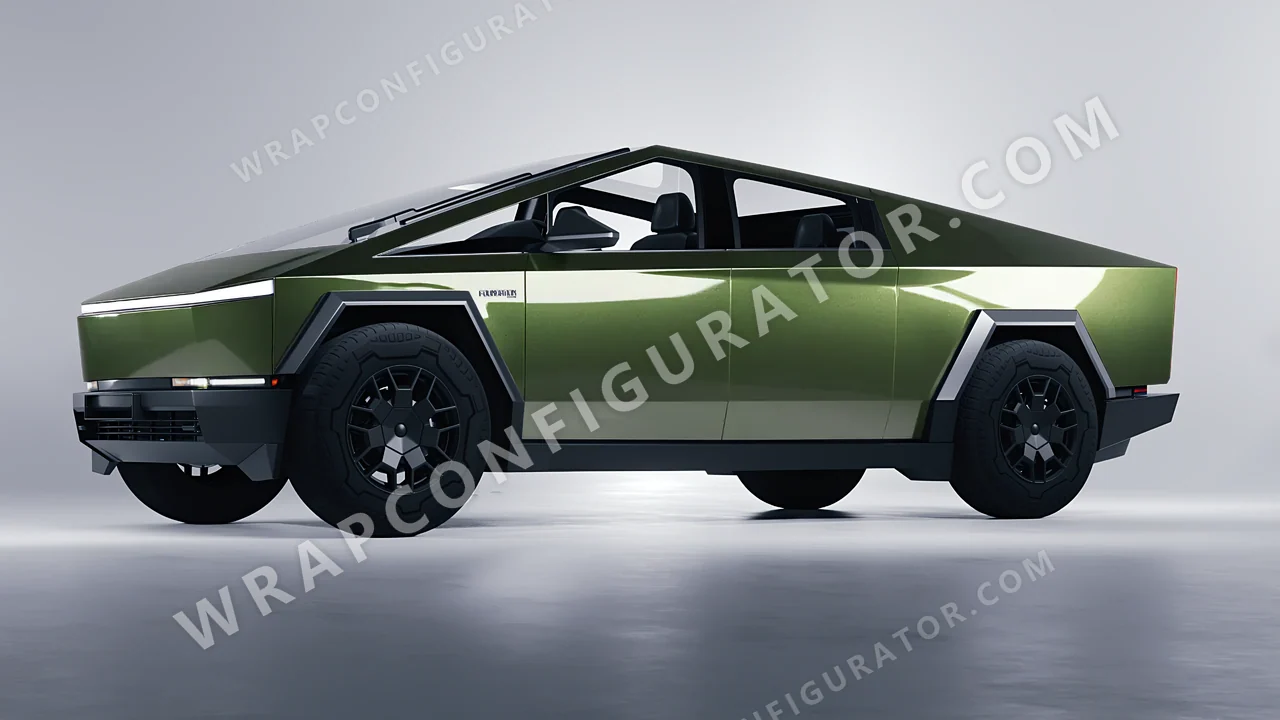 Green Tesla Cybertruck 2024 wrapped in Inozetek Dynamic PPF Olive DPPF931