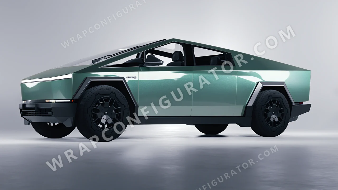 Green Tesla Cybertruck 2024 wrapped in Inozetek Dynamic PPF Sage Green DPPF710
