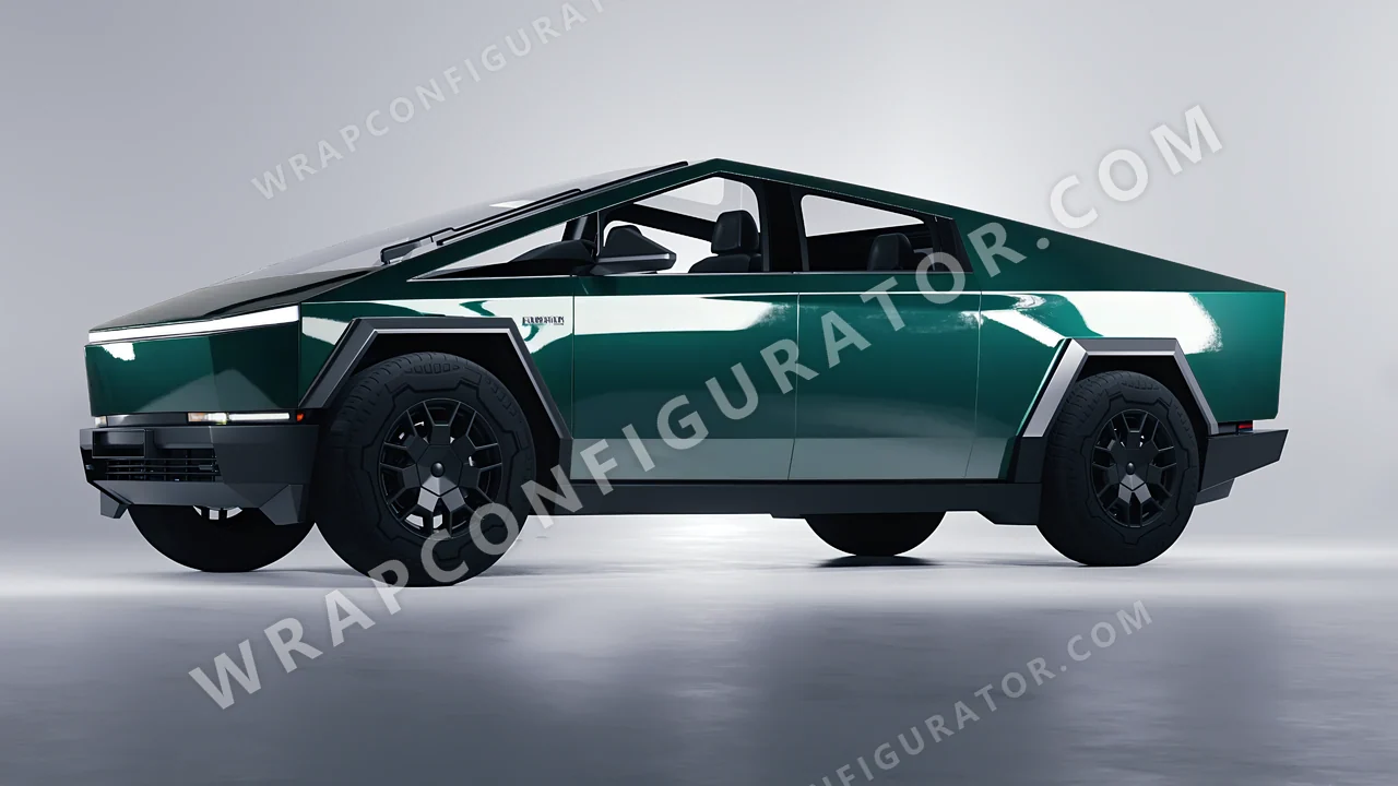 Green Tesla Cybertruck 2024 wrapped in Inozetek Dynamic PPF Shadow Green DPPF706