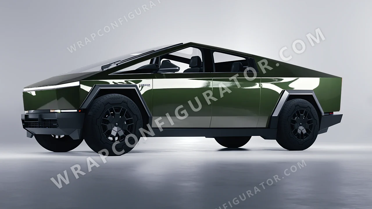 Green Tesla Cybertruck 2024 wrapped in Inozetek Dynamic PPF Student Driver Olive SD103