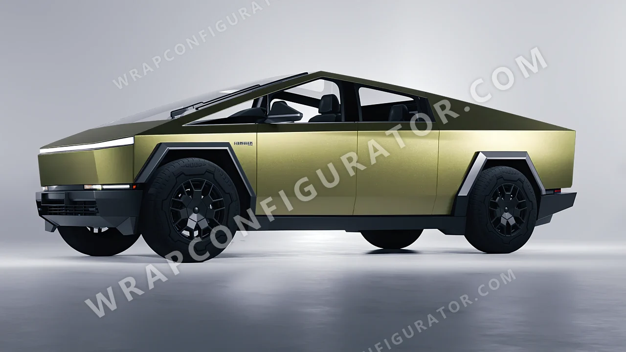 Green Tesla Cybertruck 2024 wrapped in Inozetek Dynamic PPF Titanium Green DPPF817