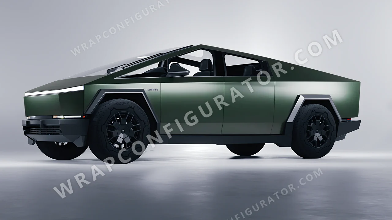 Green Tesla Cybertruck 2024 wrapped in Inozetek Dynamic PPF Urban British Green URBN101