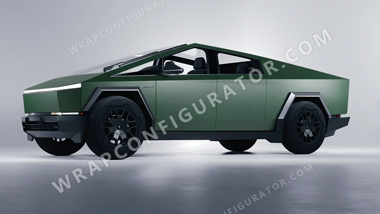 Green Tesla Cybertruck 2024 wrapped in KPMF Absolute Matt Forest Green K75806