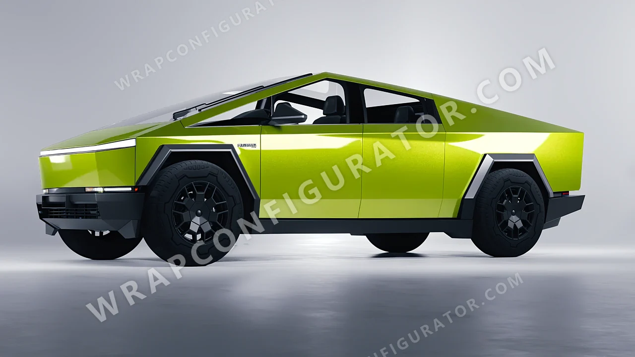 Green Tesla Cybertruck 2024 wrapped in KPMF Dynamic Lime K75454