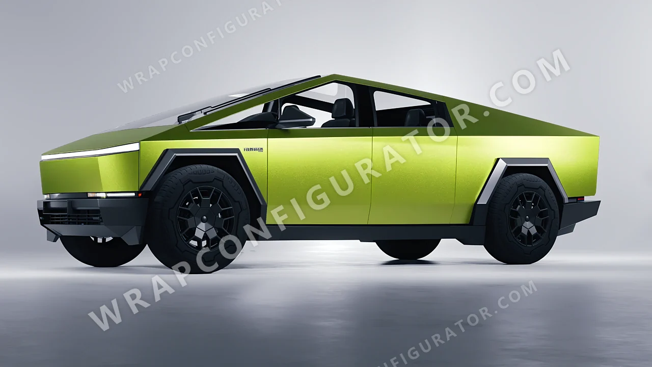 Green Tesla Cybertruck 2024 wrapped in KPMF Matt Dynamic Lime K75503