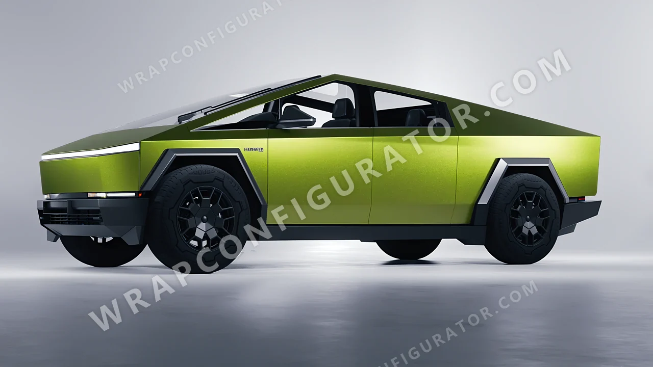 Green Tesla Cybertruck 2024 wrapped in KPMF Matt Viper Green K75542