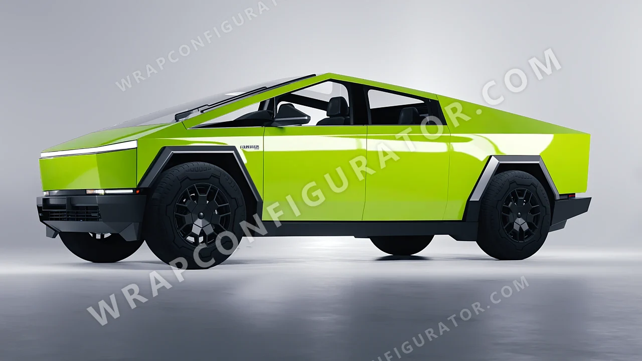 Green Tesla Cybertruck 2024 wrapped in KPMF Surge Green K75438