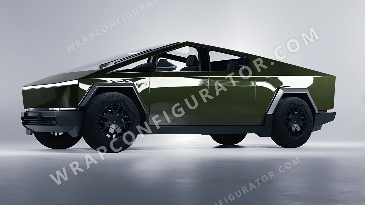 Green Tesla Cybertruck 2024 wrapped in ORACAL Bottle Green 970RA-286G