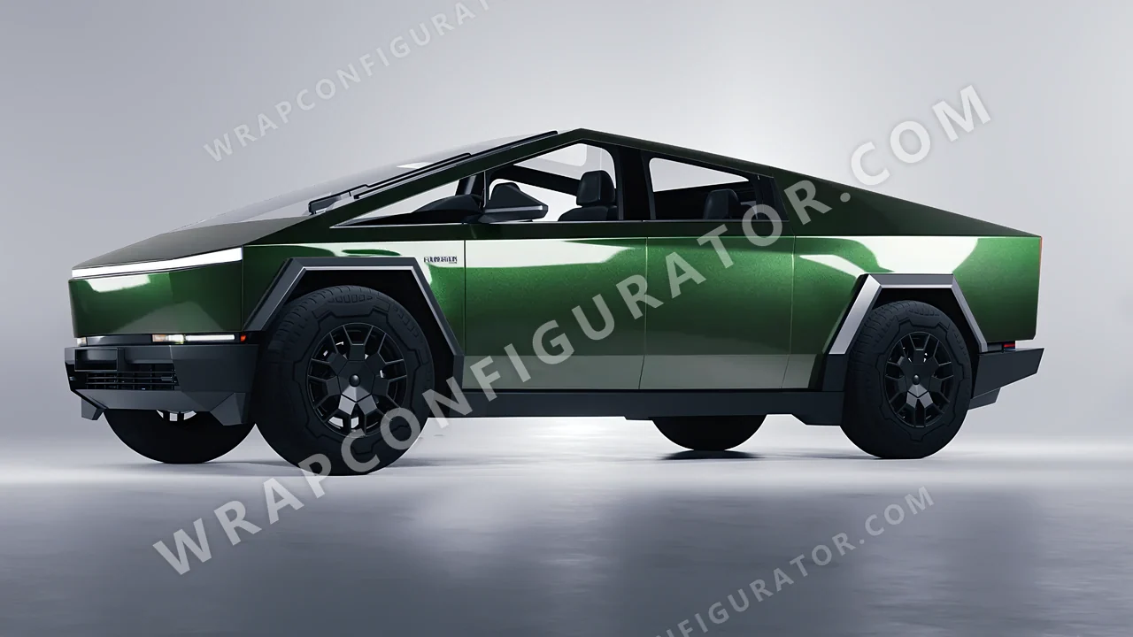 Green Tesla Cybertruck 2024 wrapped in ORACAL Fir Green 970RA-677G