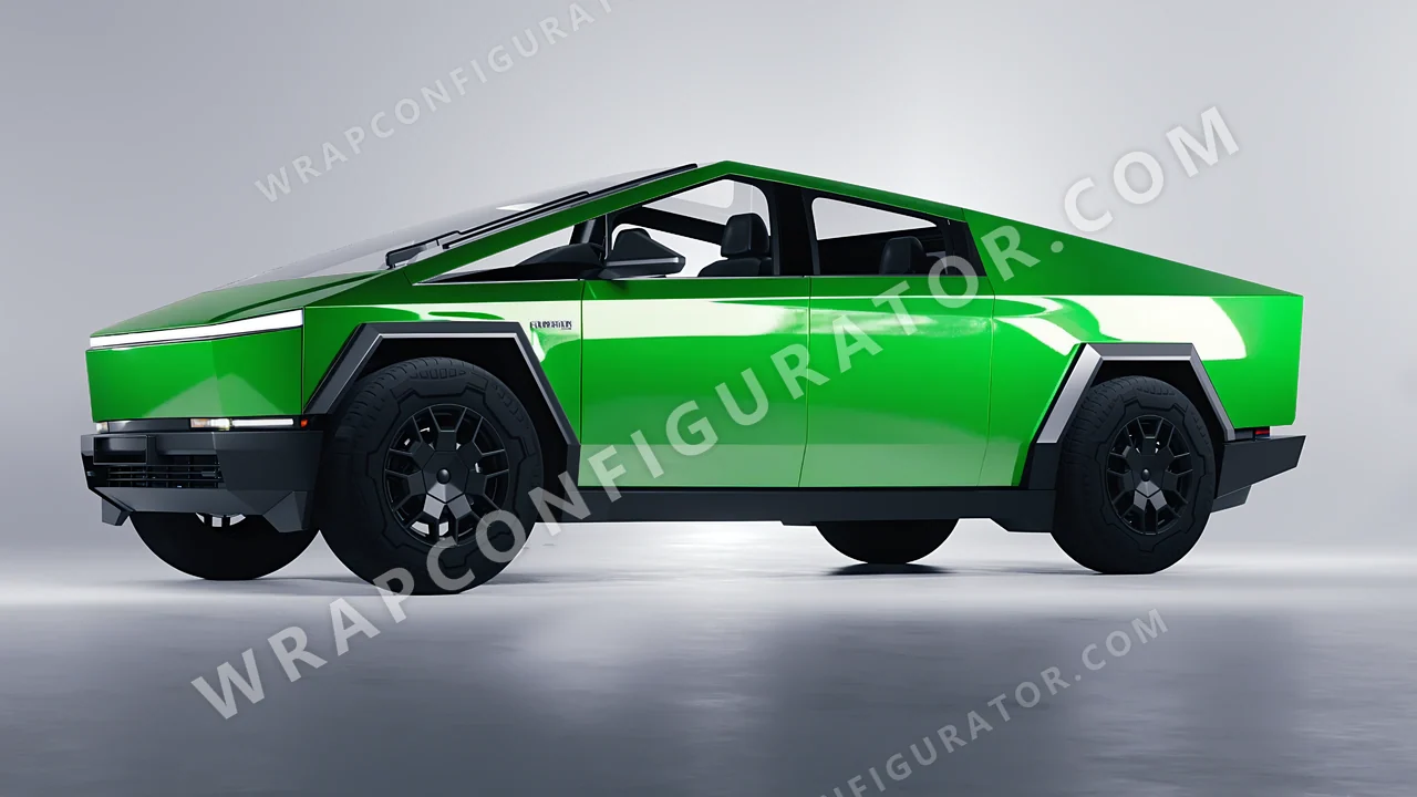 Green Tesla Cybertruck 2024 wrapped in ORACAL Grass Green 970RA-602G