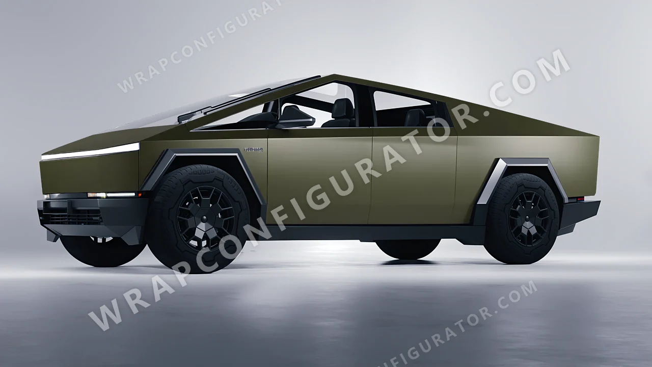 Green Tesla Cybertruck 2024 wrapped in ORACAL Nato Olive 970RA-285M