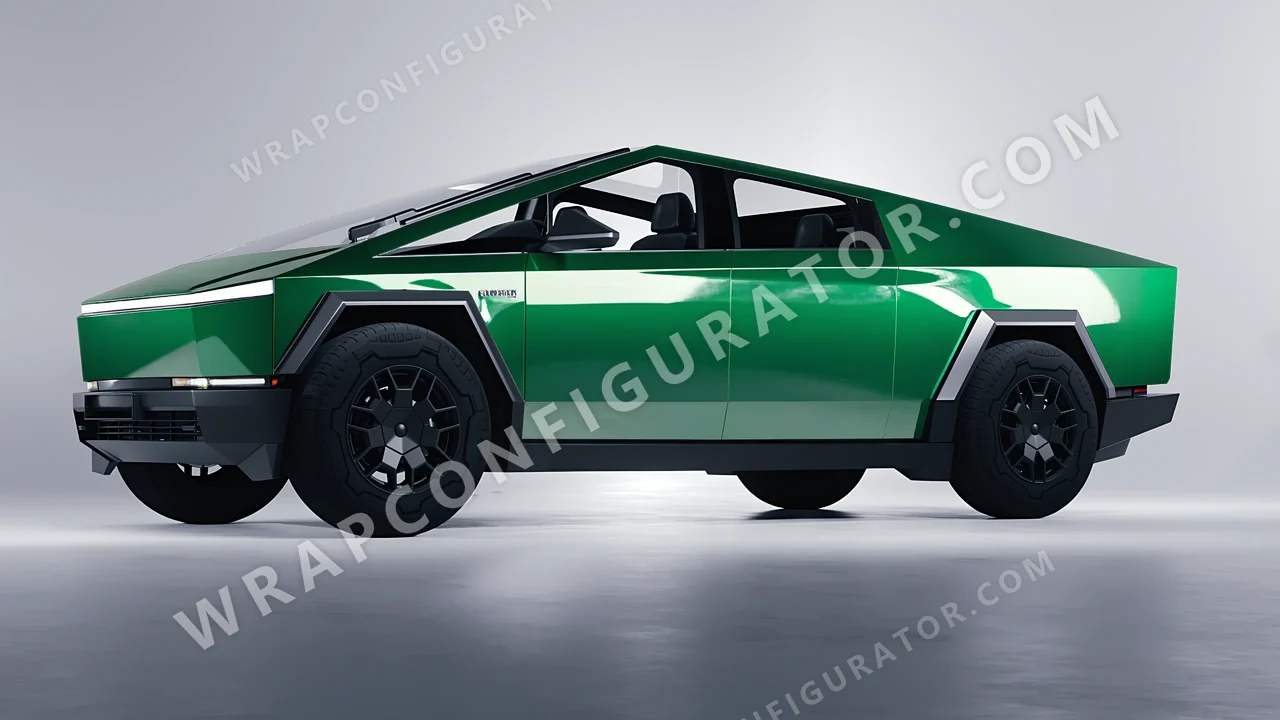 Green Tesla Cybertruck 2024 wrapped in ORACAL Police Green 970RA-612G
