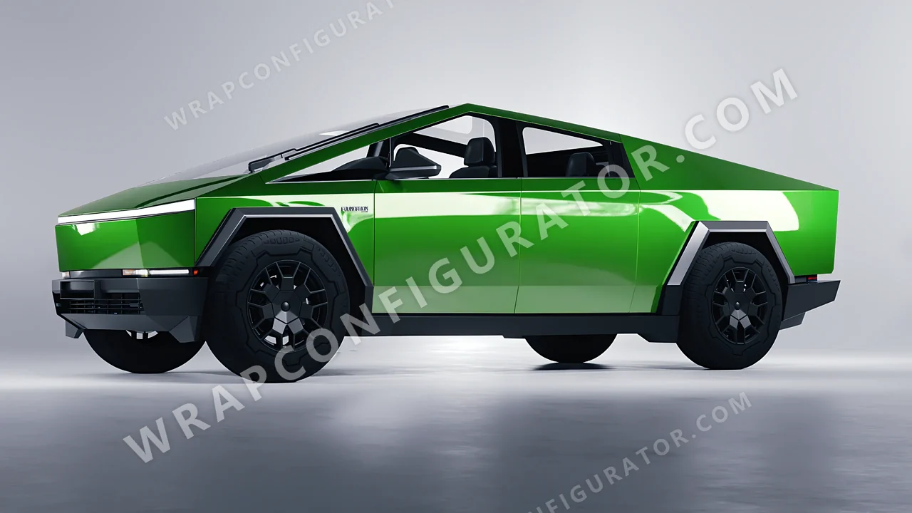 Green Tesla Cybertruck 2024 wrapped in ORACAL Tree Green 970RA-486G