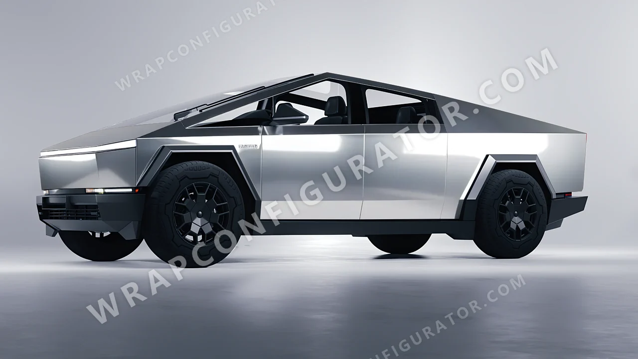 Grey Tesla Cybertruck 2024 wrapped in 3M Gloss Sterling Silver G251