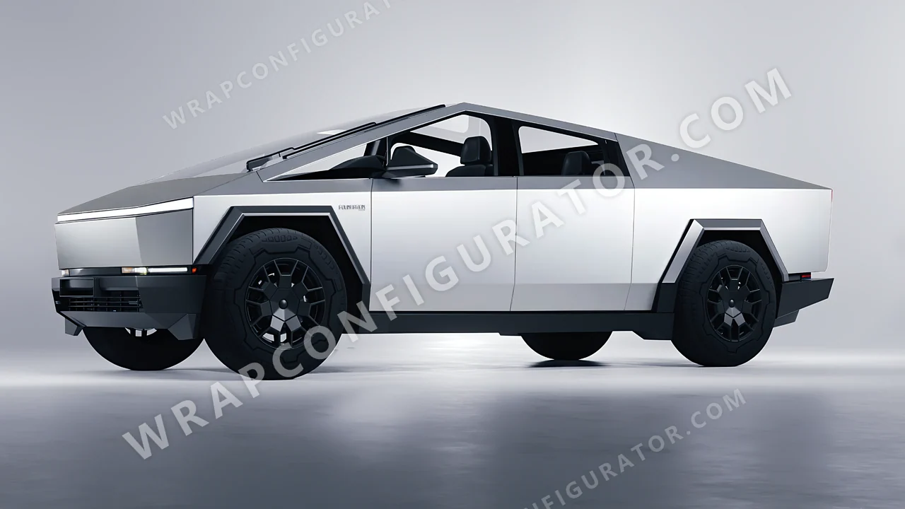 Grey Tesla Cybertruck 2024 wrapped in 3M Matte Silver M21